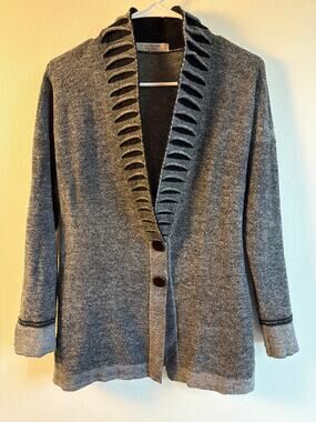 D. Exterior Made in Italy Gray Wool Blend Cardigan Shawl Collar | Size M